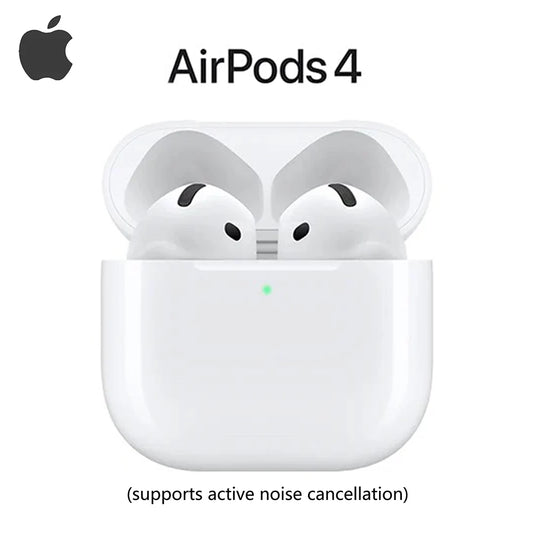 Apple AirPods 4 original con cancelación activa de ruido, audio adaptativo, modo transparencia, audio espacial y carga inalámbrica.
