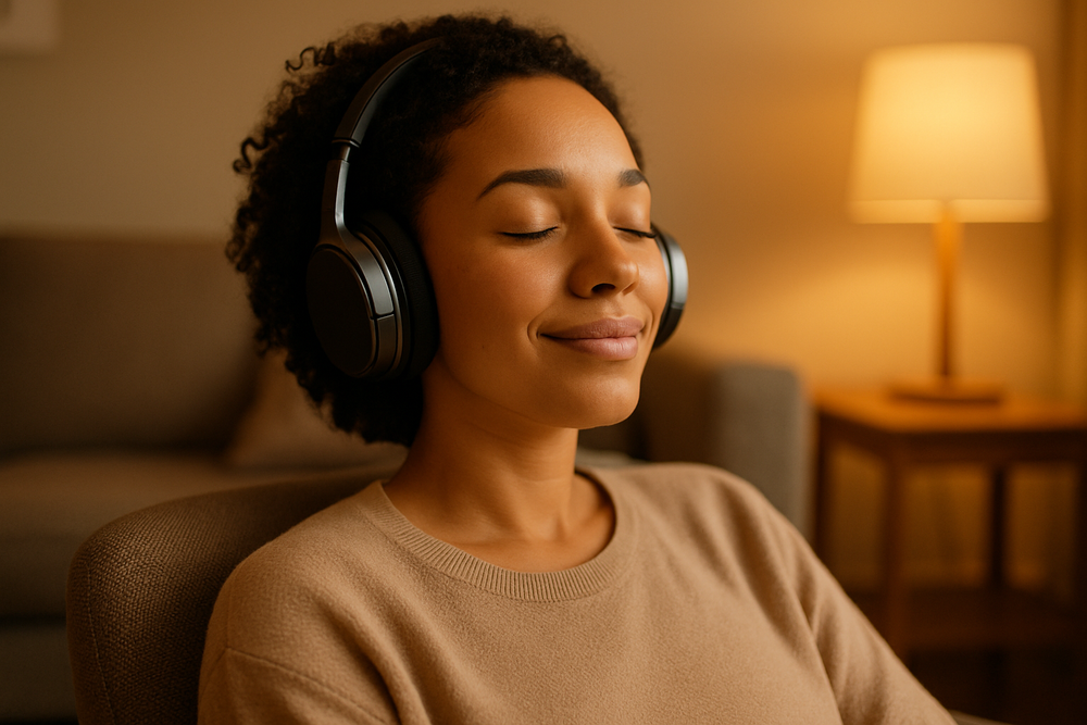 cliente relajado con audifonos de mi tienda